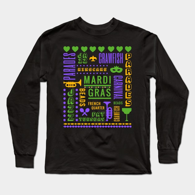 Mardi Gras Masquerade Mask Bead Parade Women Men Kids Long Sleeve T-Shirt by AimArtStudio